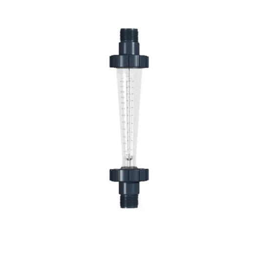 Clear plastic filter with black top and bottom on a white background